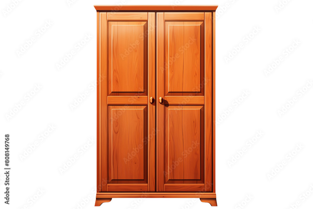 The photo shows a wooden wardrobe with two doors
