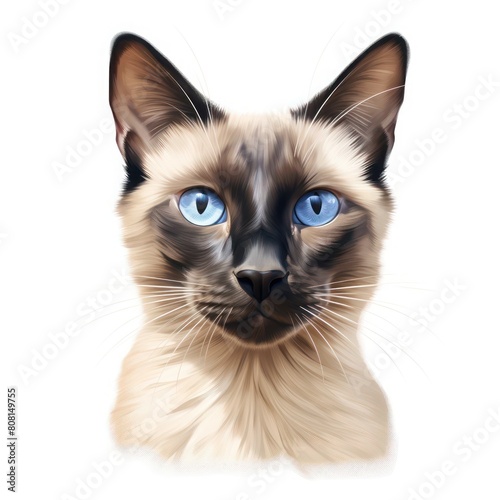 A close-up portrait of a shorthair cat with beautiful blue eyes