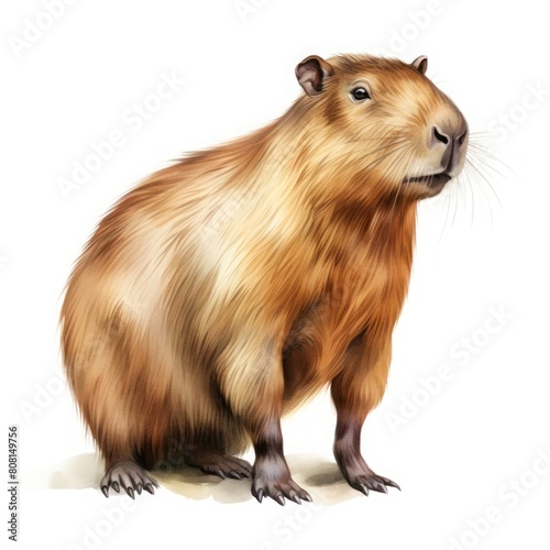 Isolated on white, the adorable Capybara brown farm animal with short fur is a familiar sight in rural areas