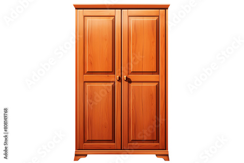 The photo shows a wooden wardrobe with two doors