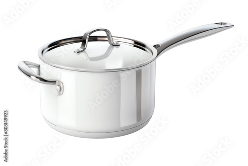 White saucepan with glass lid isolated on white background.