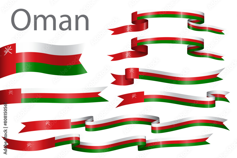 Obraz premium Set of flag ribbon with colors of Oman for independence day celebration decoration