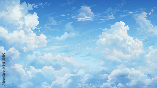 Soft, fluffy clouds made of light blue and white watercolor splashes, floating in a clear sky photo