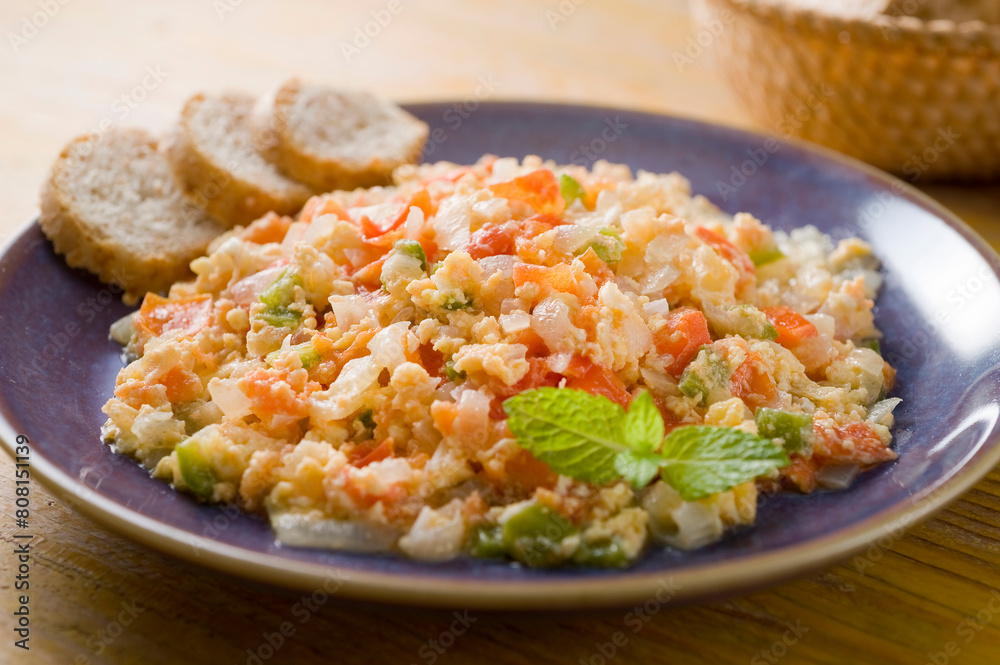 Irani tortilla with tomato, onion, pepper and olive oil Irani tortilla with tomato, onion, pepper and olive oil