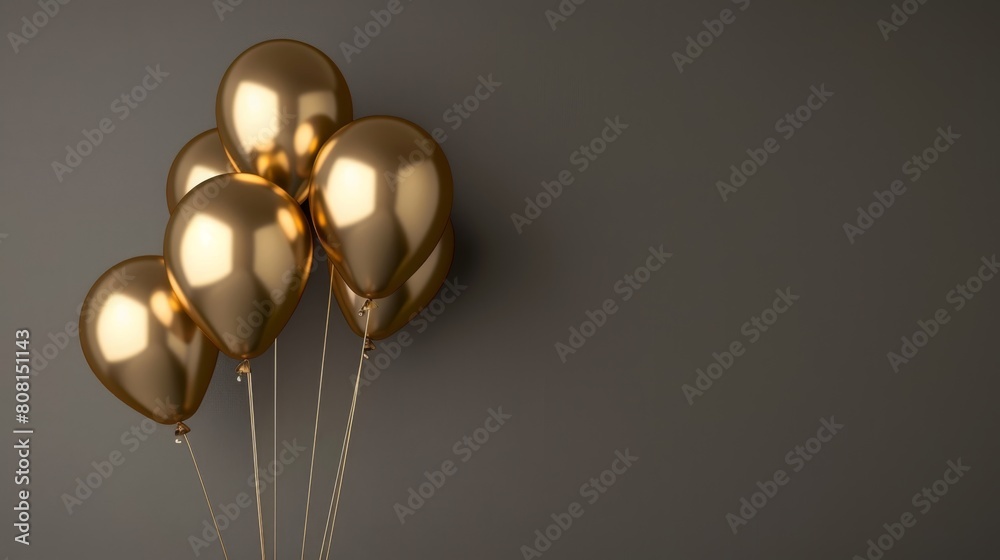 Gold balloons on grey background. Birthday or anniversary concept Gold balloons on grey background. Birthday or anniversary concept