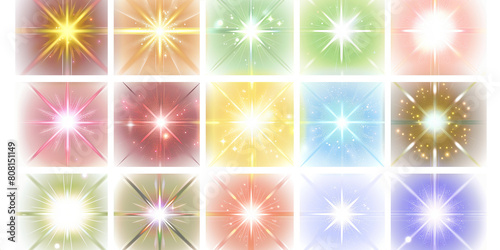 Shiny stars and sparkles isolated on transparent background.
