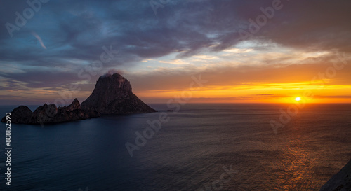 Es Vedra island beautiful sunset panorama, Sant Josep de Sa Talaia, Ibiza, Balearic Islands, Spain
 photo