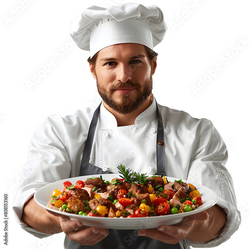 Chef meal preparation isolated on white background, png 