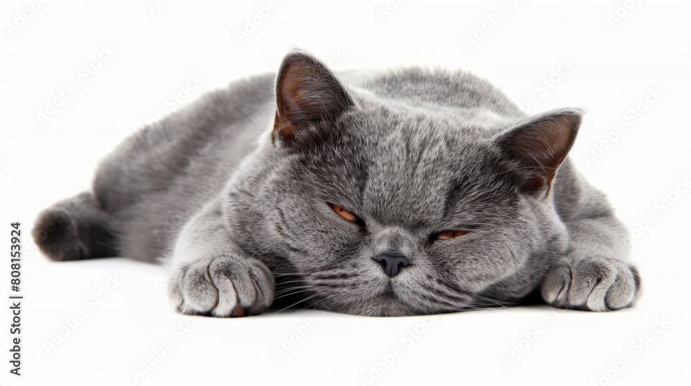 A close-up of a cat lying down, head and paws touching the ground A close-up of a cat lying down, head and paws touching the ground