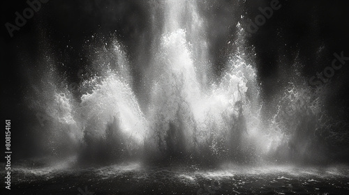 White smoke splash powder explosion air on black and white background