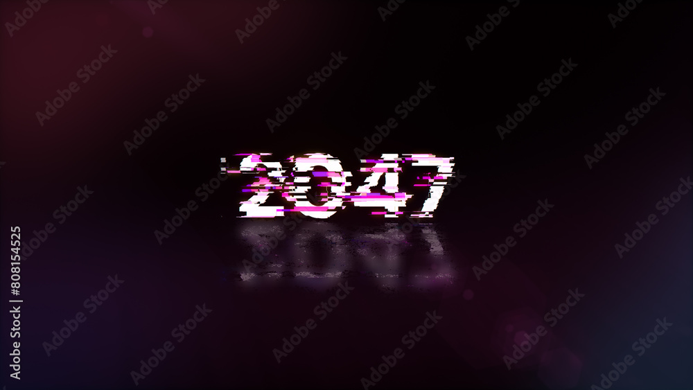 3D rendering 2047 text with screen effects of technological glitches 3D rendering 2047 text with screen effects of technological glitches