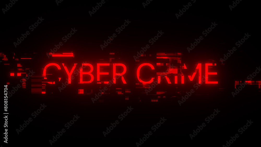 3D rendering cyber crime text with screen effects of technological glitches