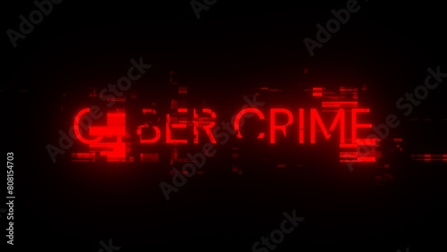 3D rendering cyber crime text with screen effects of technological glitches