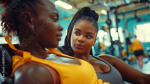 Fitness Enthusiasts: Two Young Body Positive Women Bonding at the Gym. Generative ai