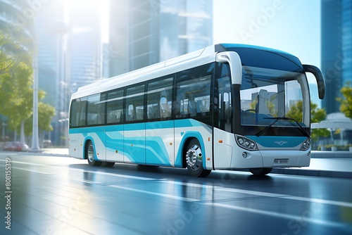 Bus on the road in the city. 3D render. Conceptual image.