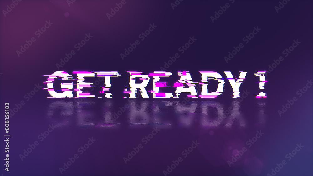 3D rendering get ready text with screen effects of technological glitches 3D rendering get ready text with screen effects of technological glitches