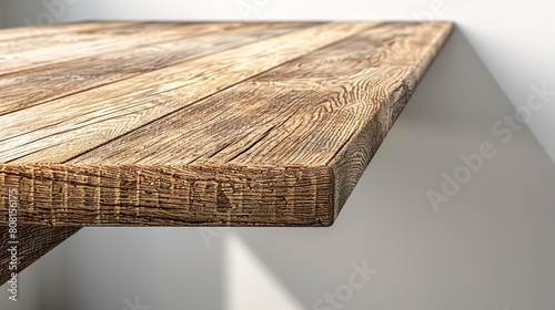 Detailed textures and patterns on the surface of a wooden table, highlighting the natural texture and craftsmanship. photo