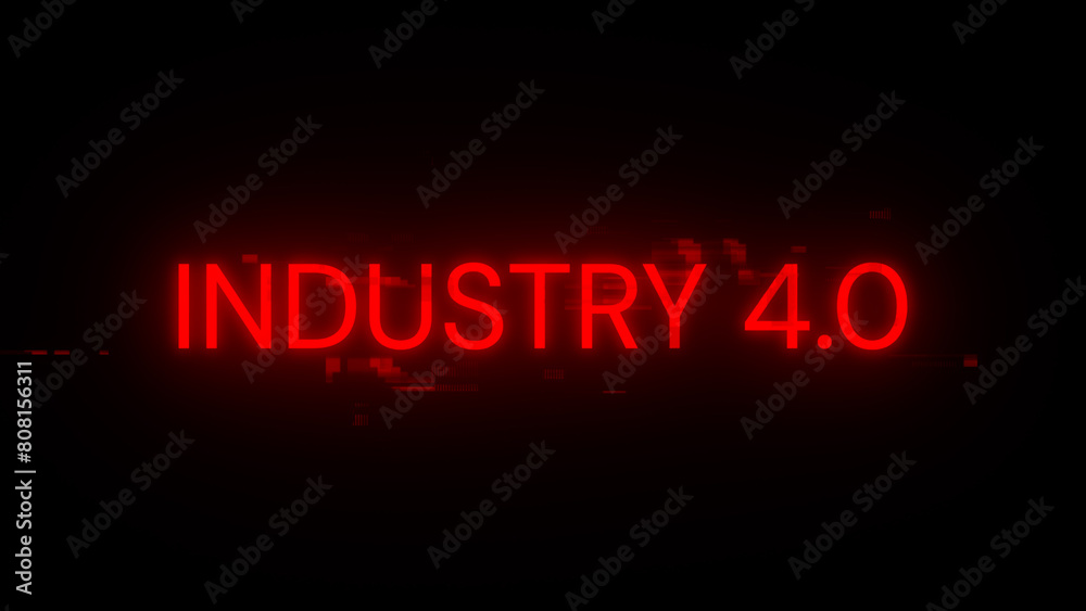 3D rendering industry 4.0 text with screen effects of technological glitches