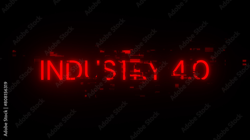 3D rendering industry 4.0 text with screen effects of technological glitches 3D rendering industry 4.0 text with screen effects of technological glitches