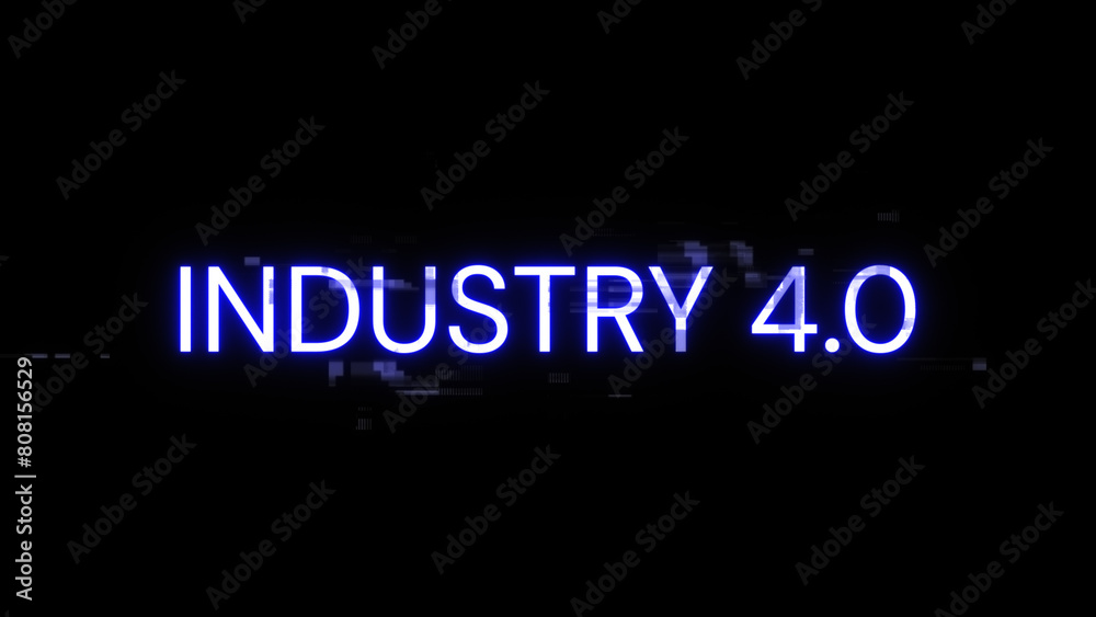 3D rendering industry 4.0 text with screen effects of technological glitches