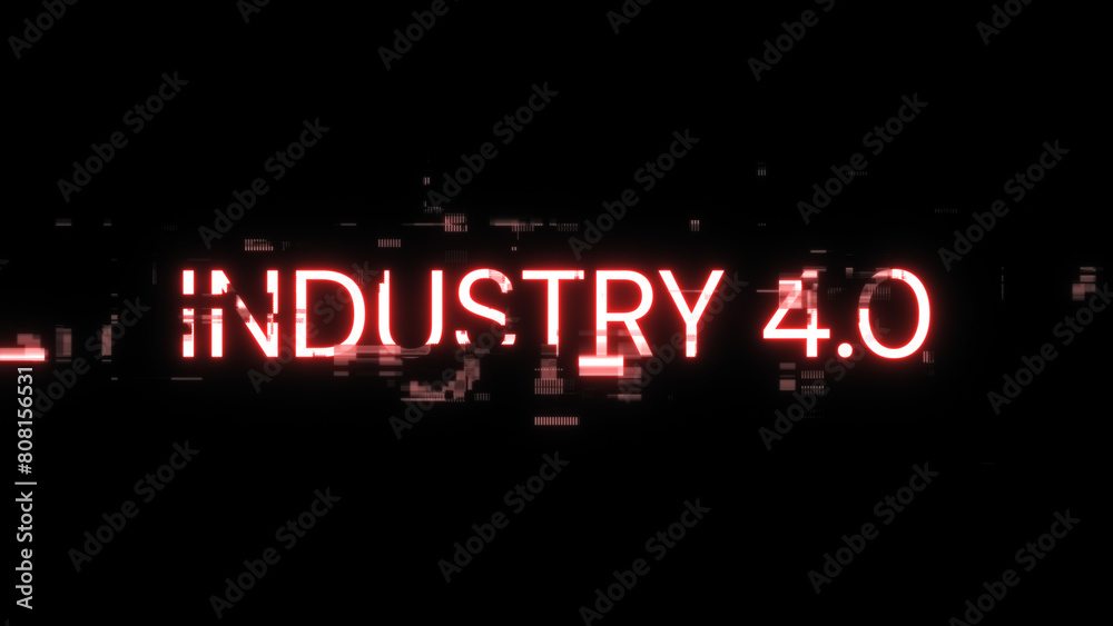 3D rendering industry 4.0 text with screen effects of technological glitches