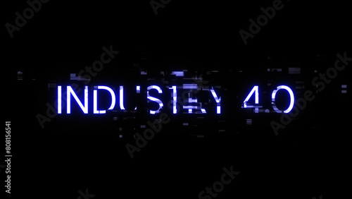 3D rendering industry 4.0 text with screen effects of technological glitches