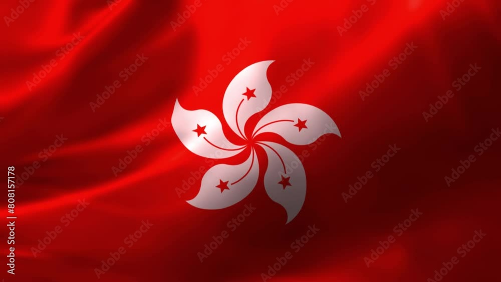Realistic HD flag of the Hong Kong waving in the wind. Close up of Hong Kong Flag Slow Waving with visible. flag background texture with vibrant colors and fabric background