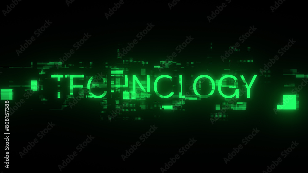 3D rendering technology text with screen effects of technological glitches