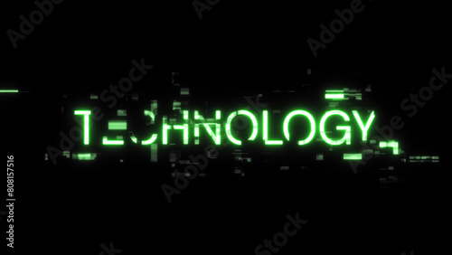 3D rendering technology text with screen effects of technological glitches