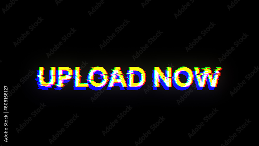 Obraz premium 3D rendering upload now text with screen effects of technological glitches