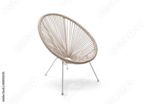 A modern designed minimalism style chair ,Metal chair lined in beige rattan isolated on white, including clipping path