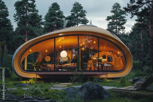 Futuristic dome-shaped house, architecture concept.