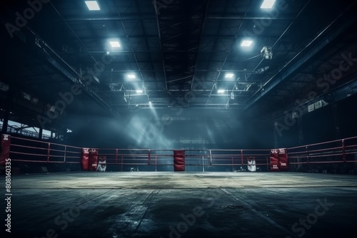 Empty professional boxing ring in an arena setting for competitive boxing matches photo