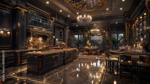 Opulent kitchen design with luxurious lighting features, epitome of elegance.