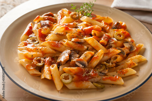 plate of penne rigate macaroni with Neapolitan sauce