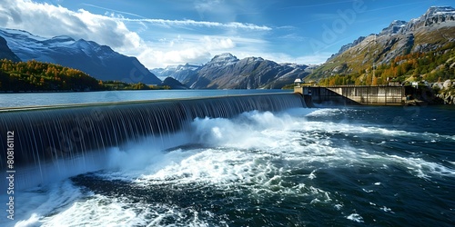 Scenic Hydroelectric Dam Amidst Mountainous Landscape. Concept Beautiful Landscapes, Hydroelectric Power, Mountain Views, Engineering Wonders
