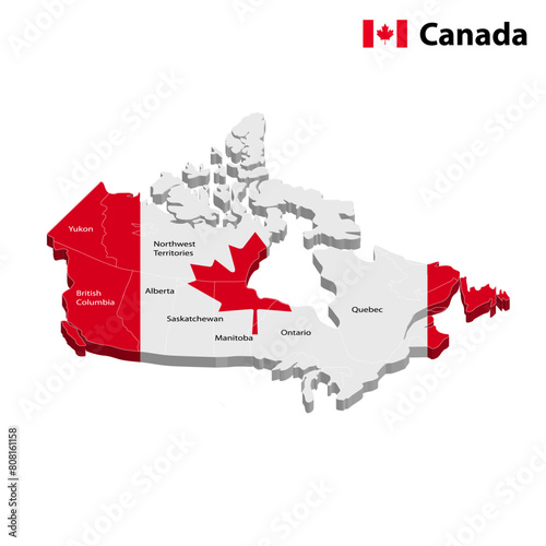 vector 3d map of Canada. Canada flag map