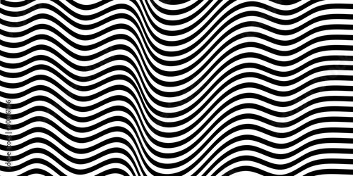 Black on white abstract perspective line stripes with wave style. optical illusion with 3d dimensional effect isolated on white.