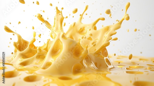 A splash of melted cheese against a white background.