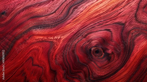   A close-up of a wooden surface displays a red and black swirl pattern at its peak photo