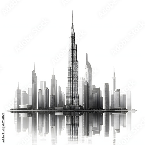 Towering skyscrapers isolated on white background  simple style  png 