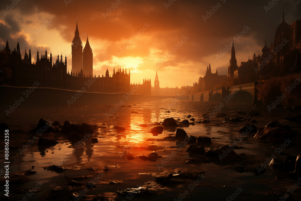 Fototapeta premium Natural disasters of global warming and drought and when filled with toxic air the future and collapse.