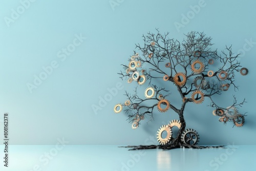 Small tree with gears on the branches  concept of creativity  innovation.