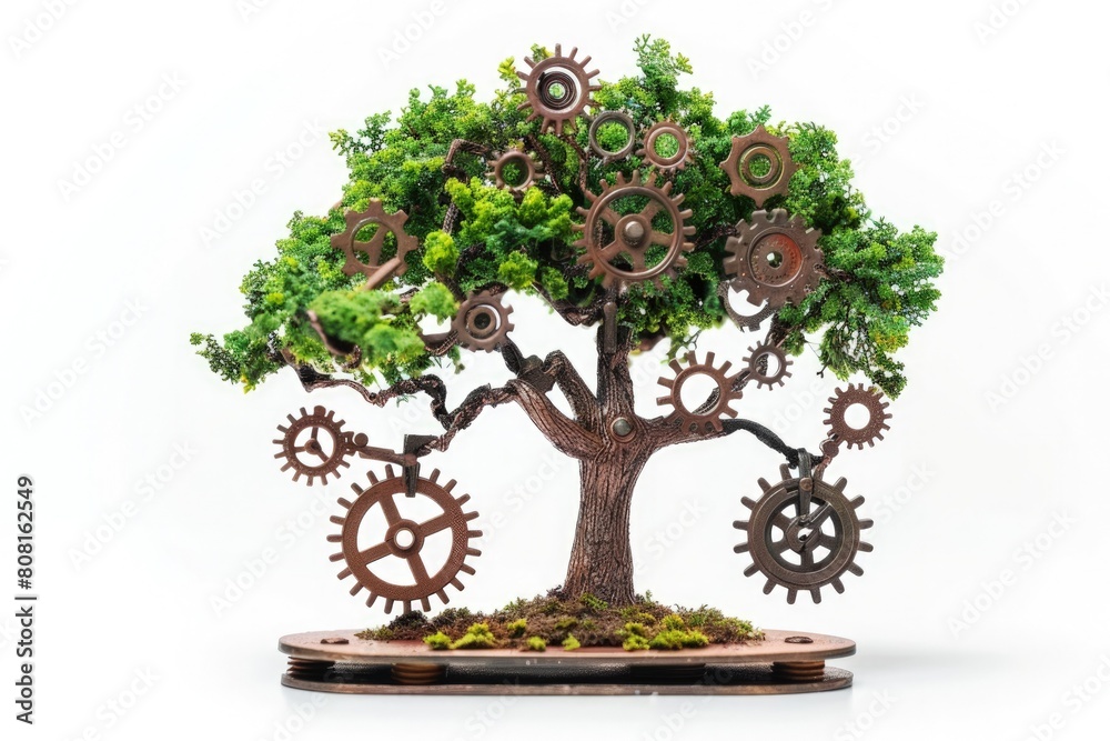 Small tree with gears on the branches, concept of creativity, innovation. Small tree with gears on the branches, concept of creativity, innovation.