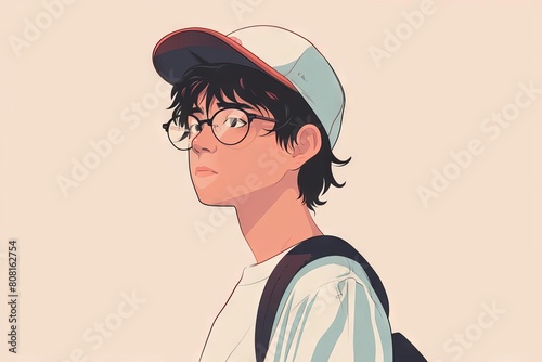 cool anime guy famous for skateboarding trendy character portrait illustration photo