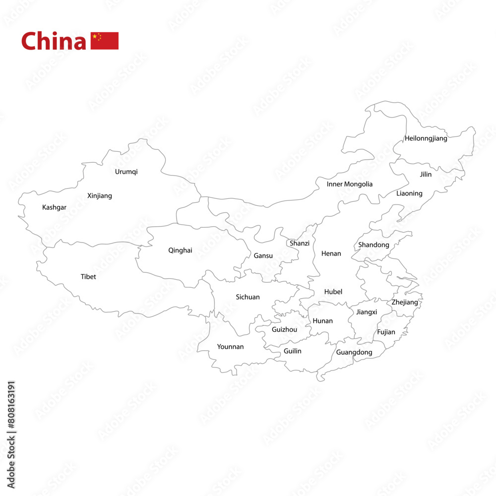 3D map of China. Isometric map of china with flag in 3d render