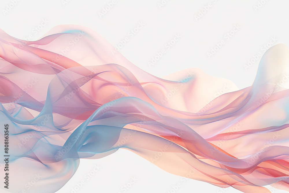 Abstract tiddle waves in a combination of blush pink and sky blue, suggesting the softness of dawn, on a solid white background.