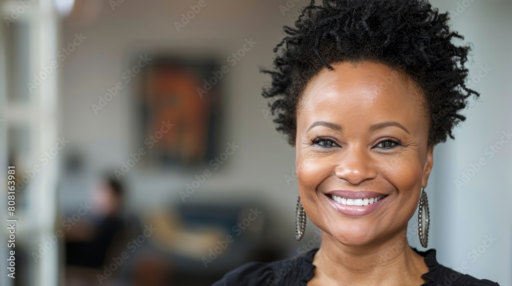 A tight shot of a person smiling, with a bookshelf visible behind them A tight shot of a person smiling, with a bookshelf visible behind them