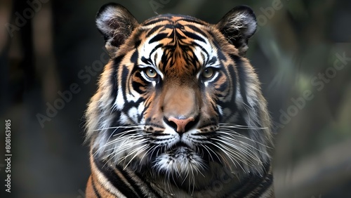 Majestic Sumatran Tiger Captured in Closeup Jungle Portrait. Concept Wildlife Photography  Endangered Species  Close-up Shot  Majestic Animals  Jungle Environment