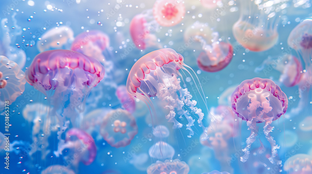 Colorful jellyfish floating in the sea water Colorful jellyfish floating in the sea water
